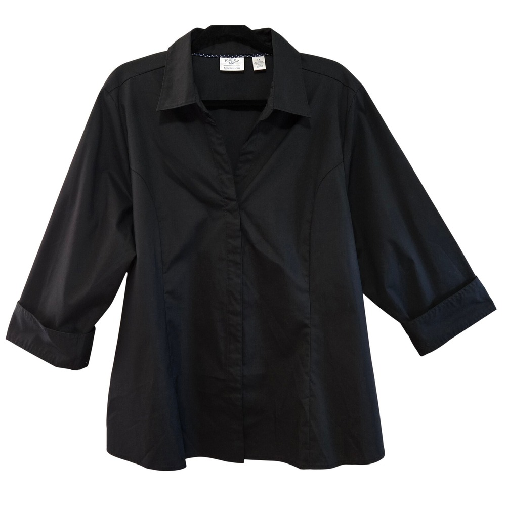 Riders by Lee Effortless Care Crisp Black 3/4 Sleeve Button Down Shirt Plus 1X